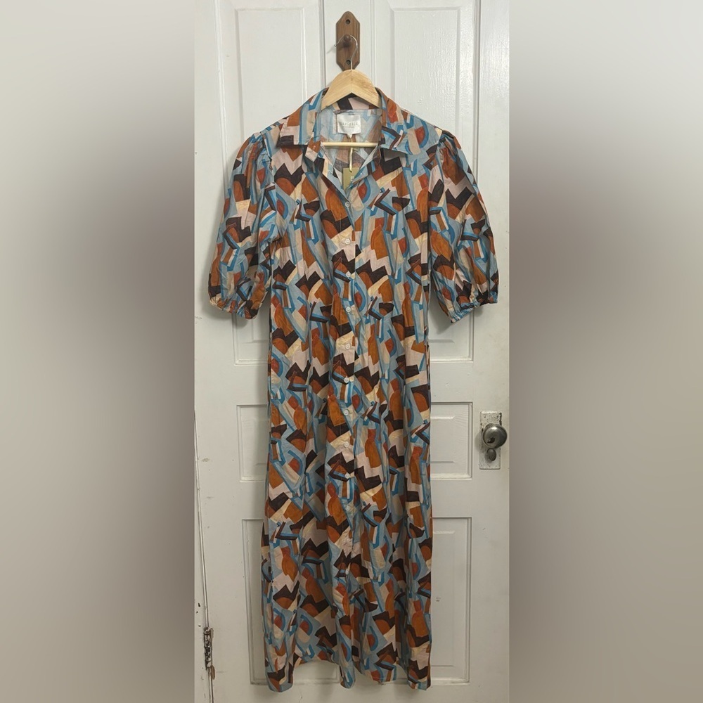 Marigold by Victoria Dunn Hurley City Scape Geometric Midi Dress Size Medium - Picture 2 of 11